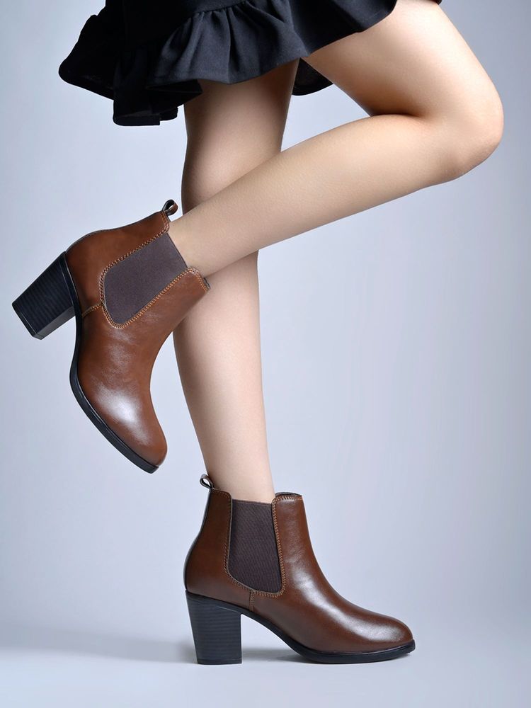 Shoetopia Brown Sleek Essential Ankle Boots-image-9