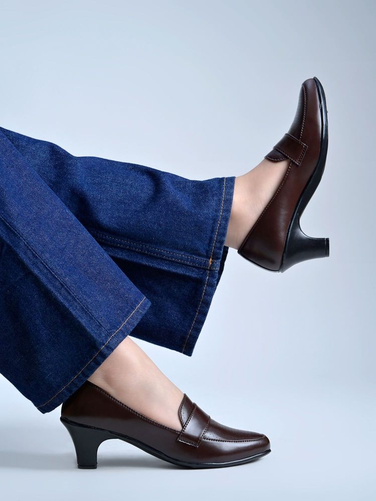 Shoetopia Elegant Brown Slip-On Heels-image-5