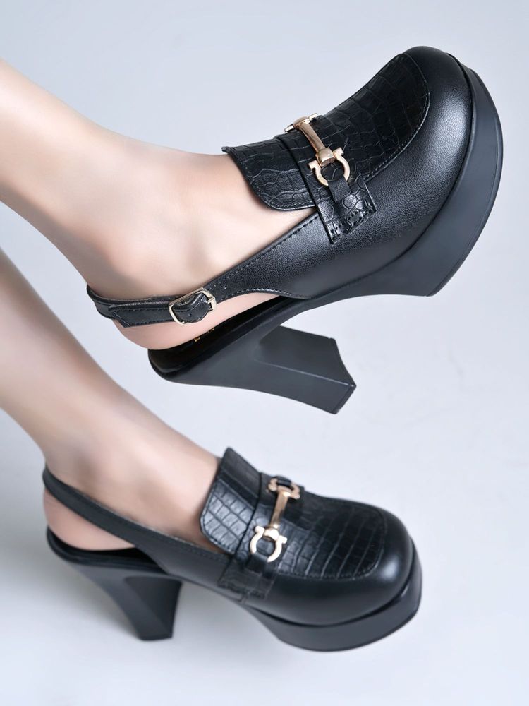 Shoetopia Women's Slingback Black Block Heels-picture-25