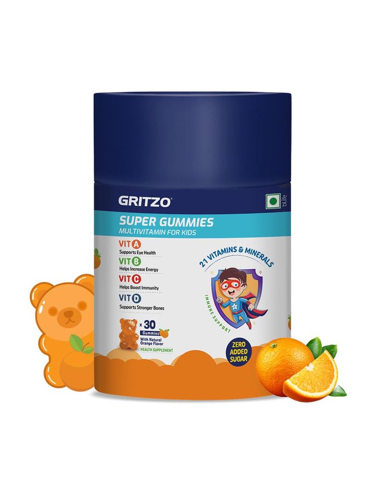 Gritzo Super Gummies, Multivitamin For Kids-Natural Orange Flavour, 30 Gummies-picture-48
