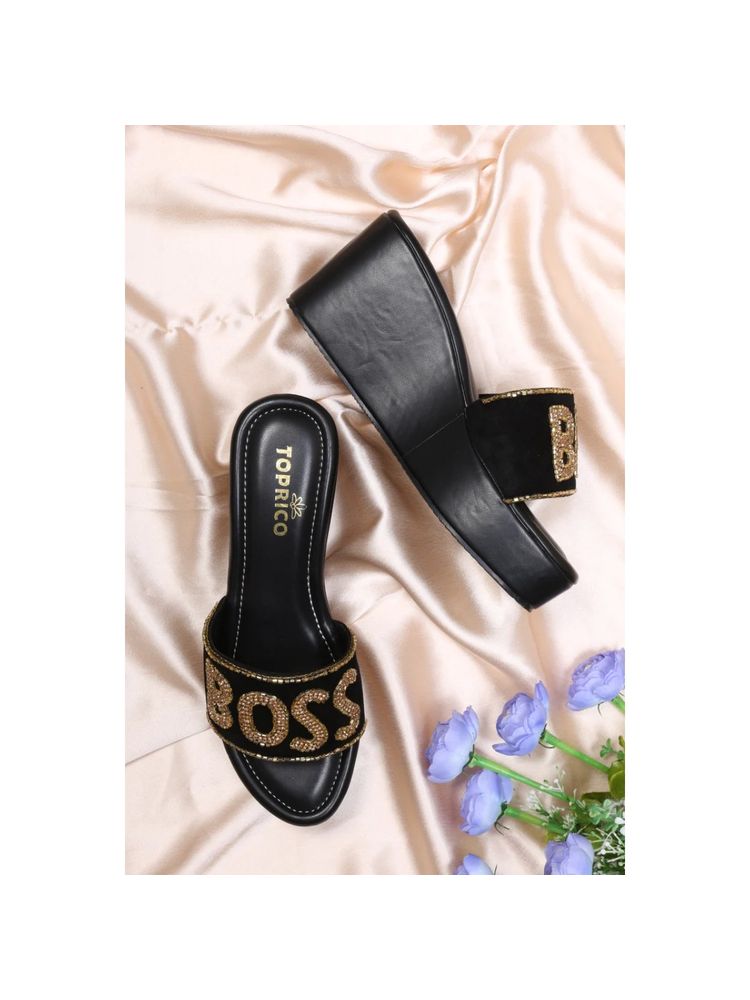 Toprico Boss Babe High Beads Embellished Black Wedges-image-31