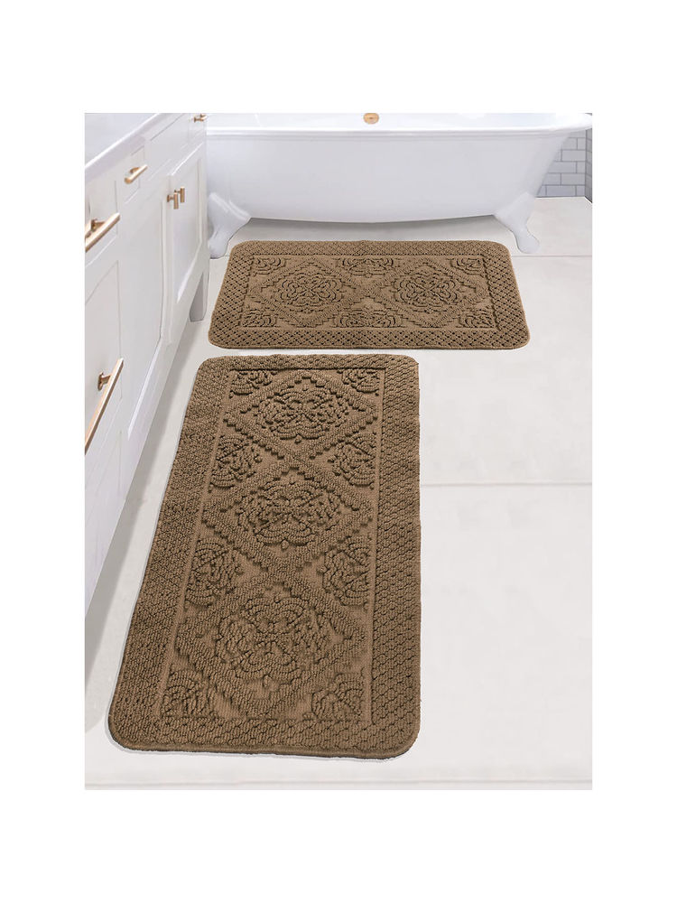 Saral Home Kaku Cotton Antiskid Bath Mat and Runner, Brown (Set of 2)-picture-18