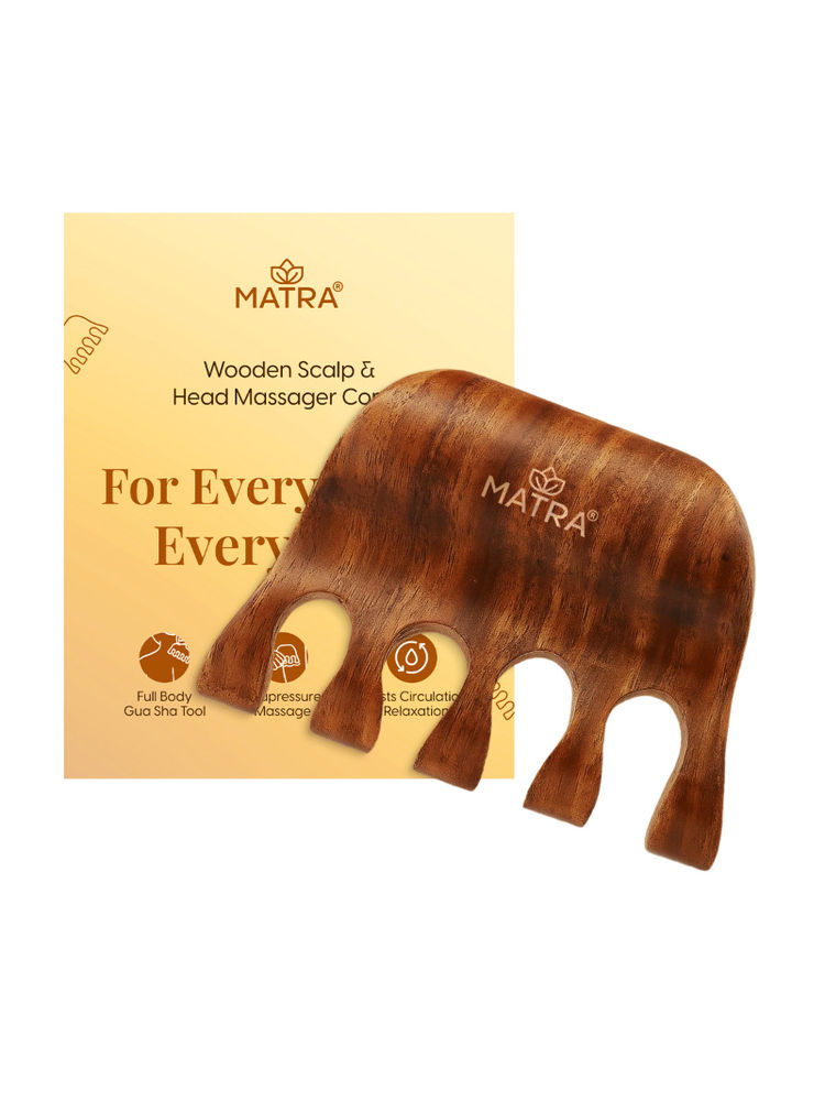 Matra Wooden Scalp & Head Massager Tool for Hair Growth Acupressure Gua Sha Brush Comb for Neck Body-image-5