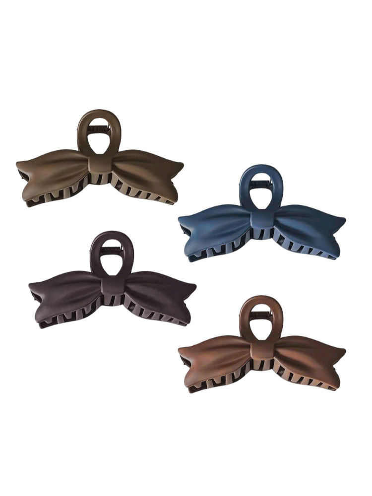 Matra Bow Claw Clip Matte Bowknot Hair Clutcher Large Big Clutches Gift Set - Pack of 4-image-45