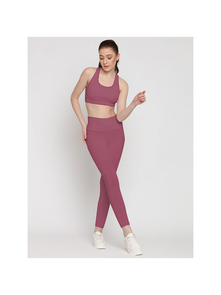 Wear Jukebox Long Line Tights Super High Rise & Sports Bra for Women Mauve (Set of 2)-picture-24