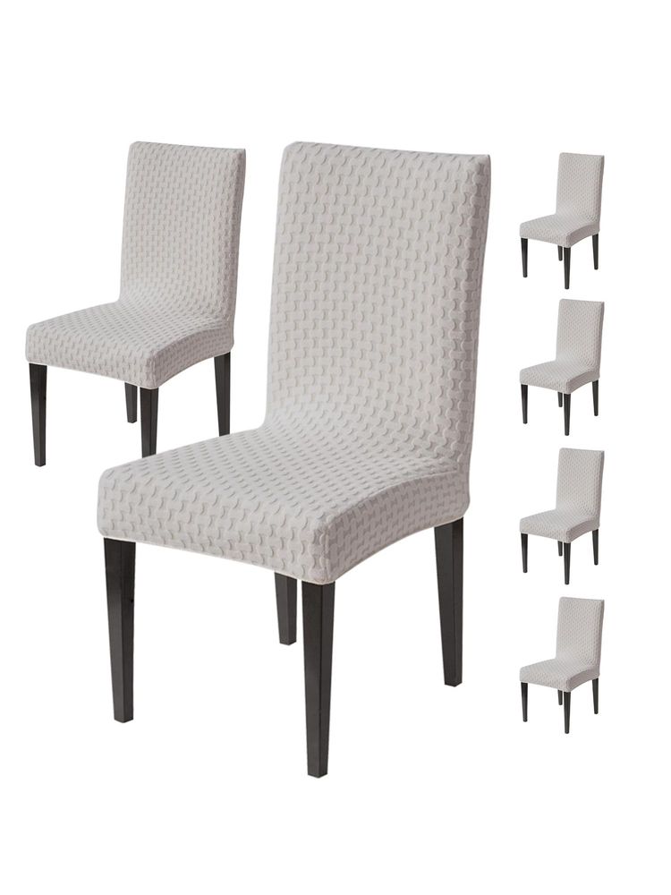 House of Quirk Grey Elastic Jacquard Soft Touching Chair Cover Stretch Removable - (Pack of 6)-image-39