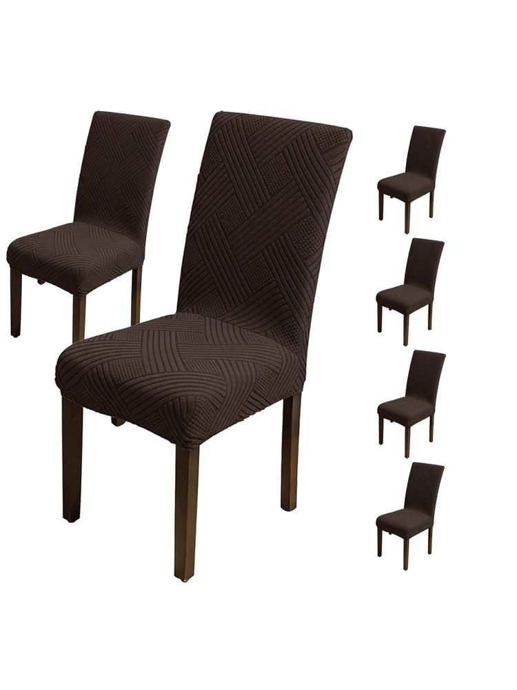 House of Quirk Brown Elastic Jacquard Soft Touching Chair Cover Stretch Removable - (Pack of 6)-image-18