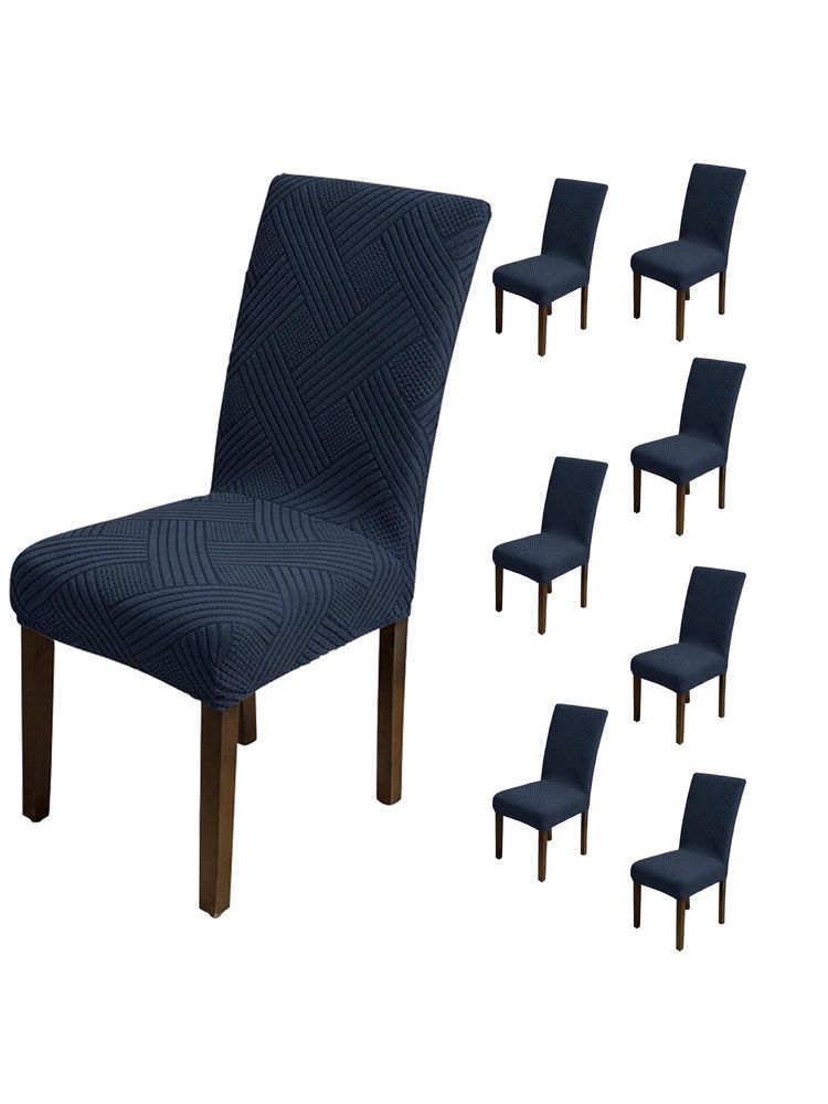 House of Quirk Navy Blue Elastic Jacquard Soft Touching Chair Cover Stretch Removable - (Pack of 8)-image-9