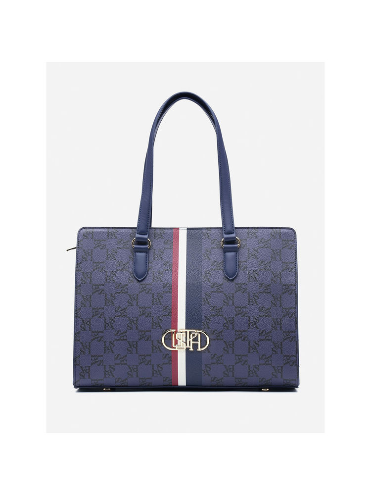 U.S. POLO ASSN. Zora Navy tote Handbag with Monogram Print-picture-12