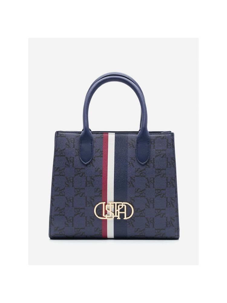U.S. POLO ASSN. Carol Navy satchel Handbag With Monogram Print-image-31