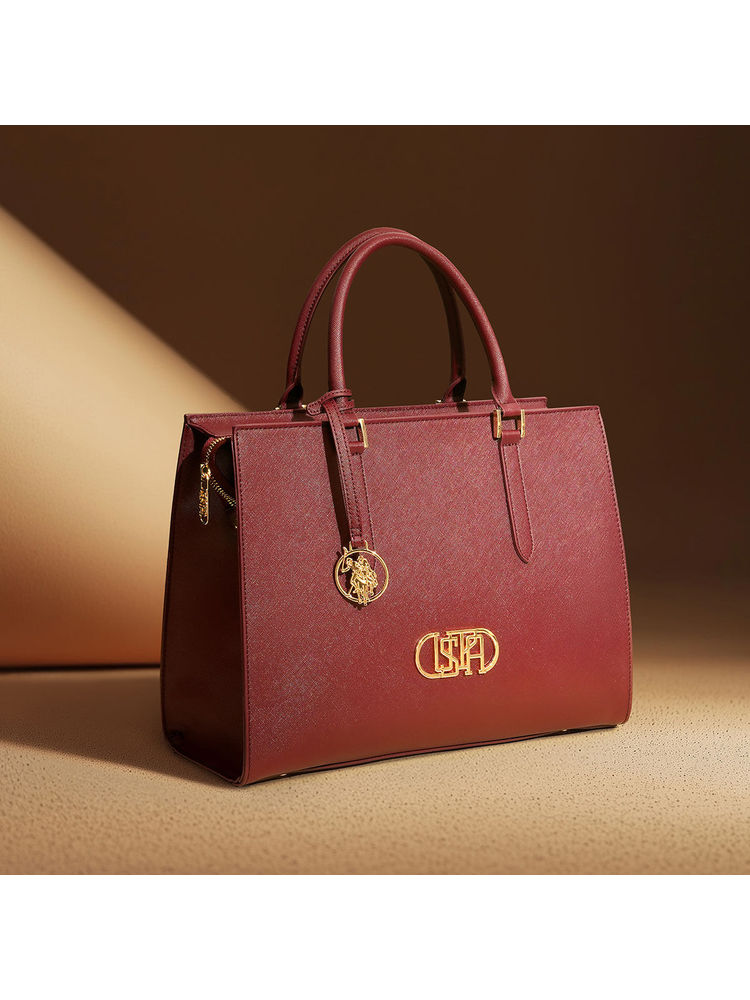 U.S. POLO ASSN. Lenda Maroon satchel Handbag with Solid Finish-picture-15