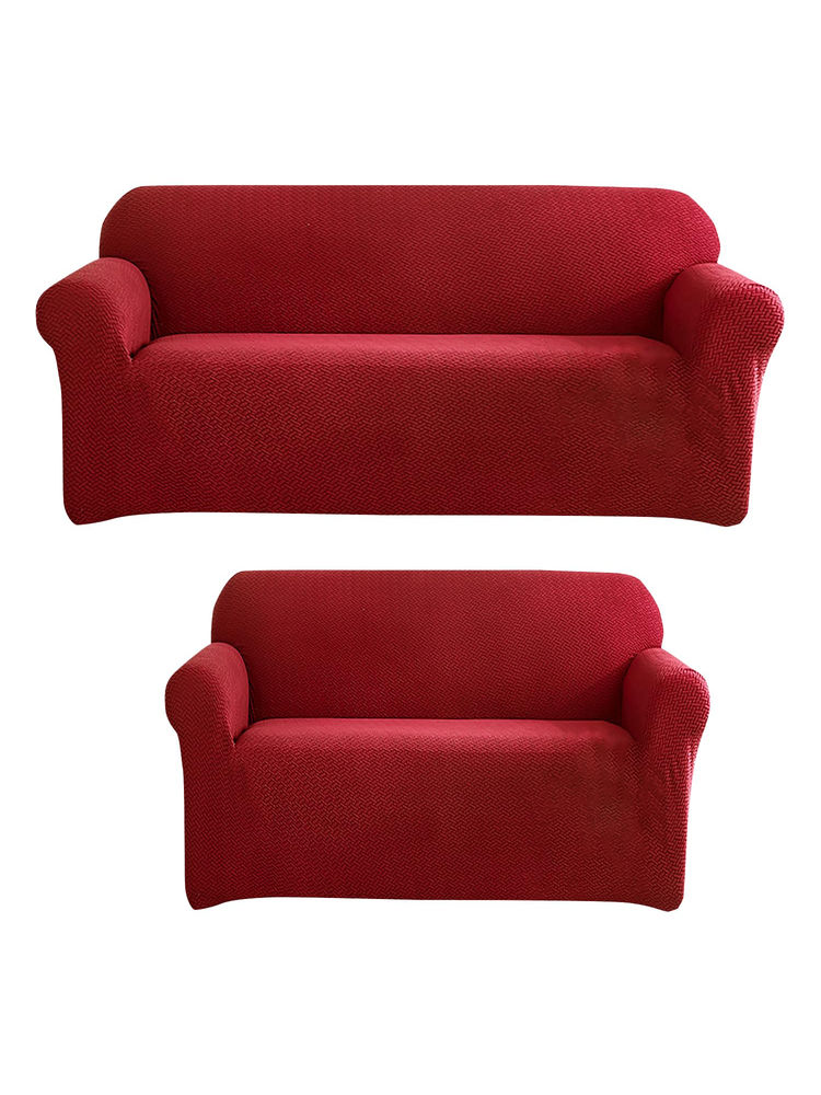 House of Quirk Maroon Five Seater Thickened Fabric Sofa Cover Soft Touching Cover for Couch-image-5