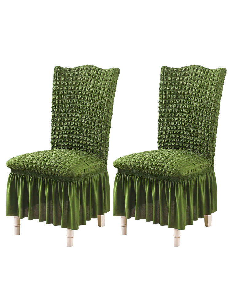 House of Quirk Green Bubble Frill Protector Seat Removable Short Dining Chair Cover (Pack Of 2)-image-44