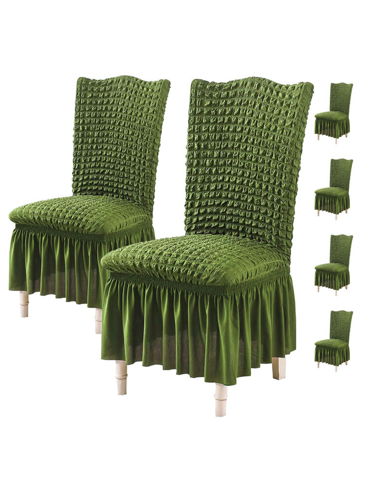 House of Quirk Green Bubble Frill Protector Seat Removable Short Dining Chair Cover (Pack Of 6)-image-42