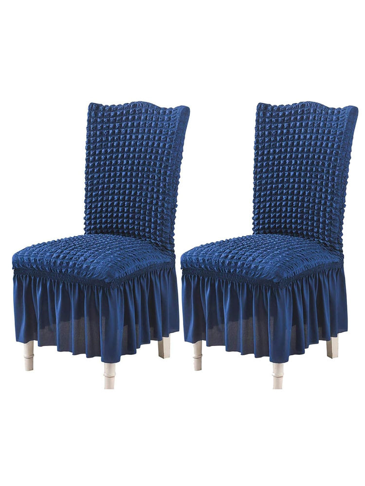 House of Quirk Navy Blue Bubble Frill Protector Seat Removable Short Dining Chair Cover (Pack Of 2)-image-9