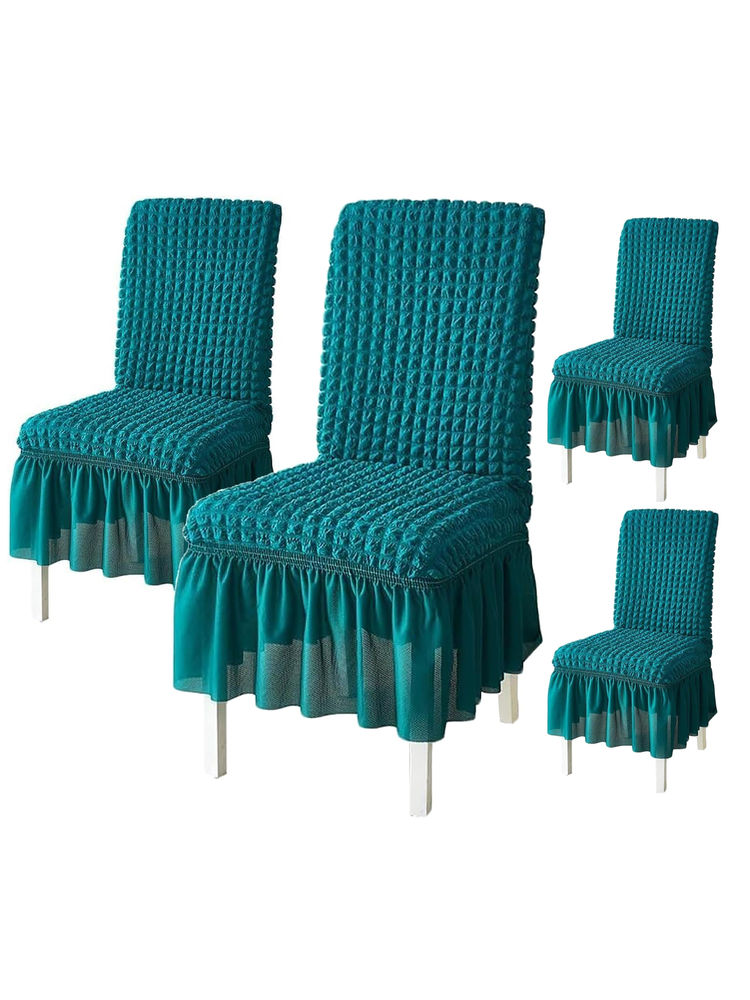House of Quirk Teal Bubble Frill Protector Seat Removable Short Dining Chair Cover (Pack Of 4)-image-1