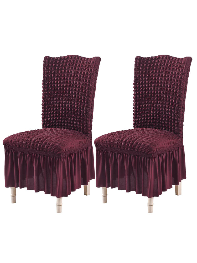 House of Quirk Purple Bubble Frill Protector Seat Removable Short Dining Chair Cover (Pack Of 2)-image-1
