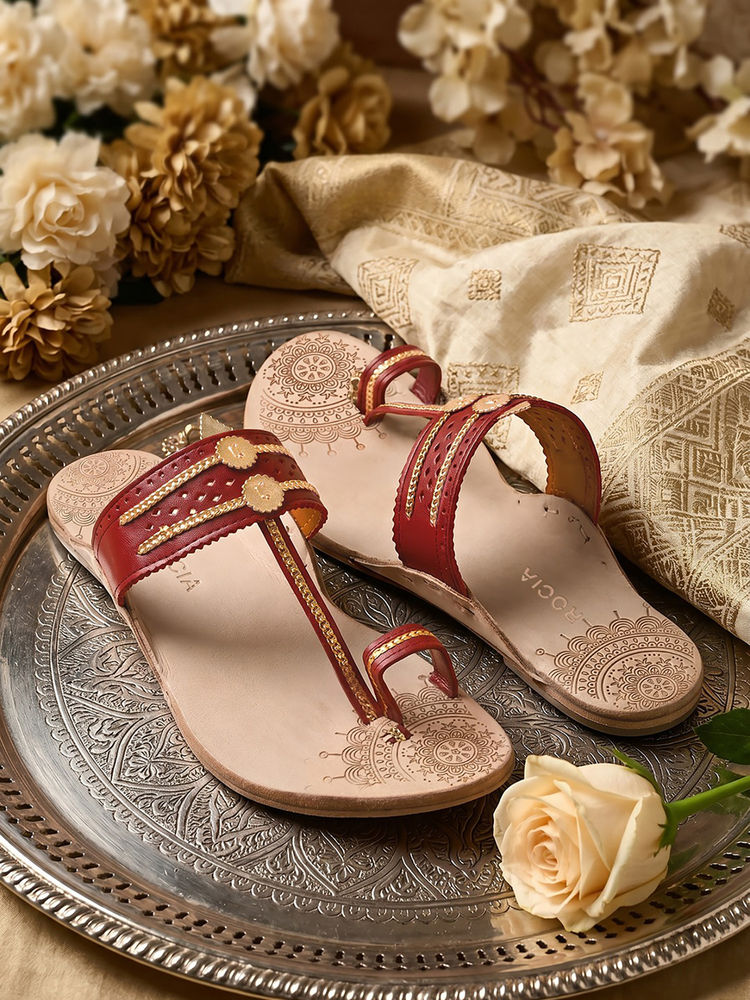 ROCIA By Regal Maroon Women Leather Kolhapuri Flat Sandals-image-40