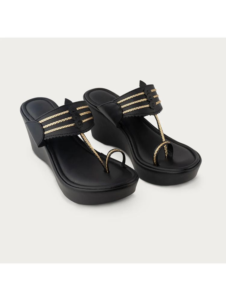 AUZORI Women Black Leather Kolhapuris-picture-10