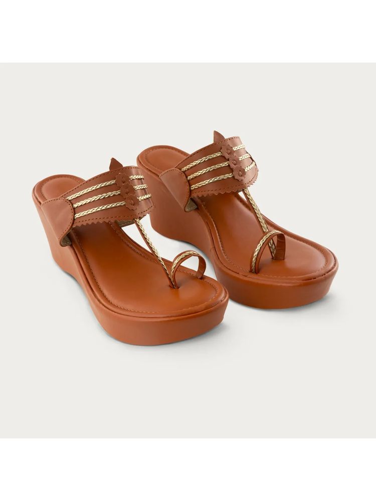 AUZORI Women Tan Leather Kolhapuris-picture-22