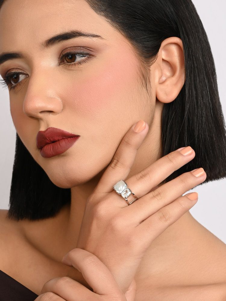 TOUCH925 Pure 925 Silver Pearl Prism Ring For Women-image-17
