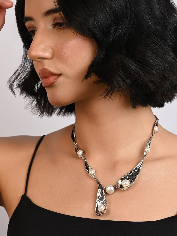 TOUCH925 Pure 925 Silver Petal Pearl Necklace For Women-image-19