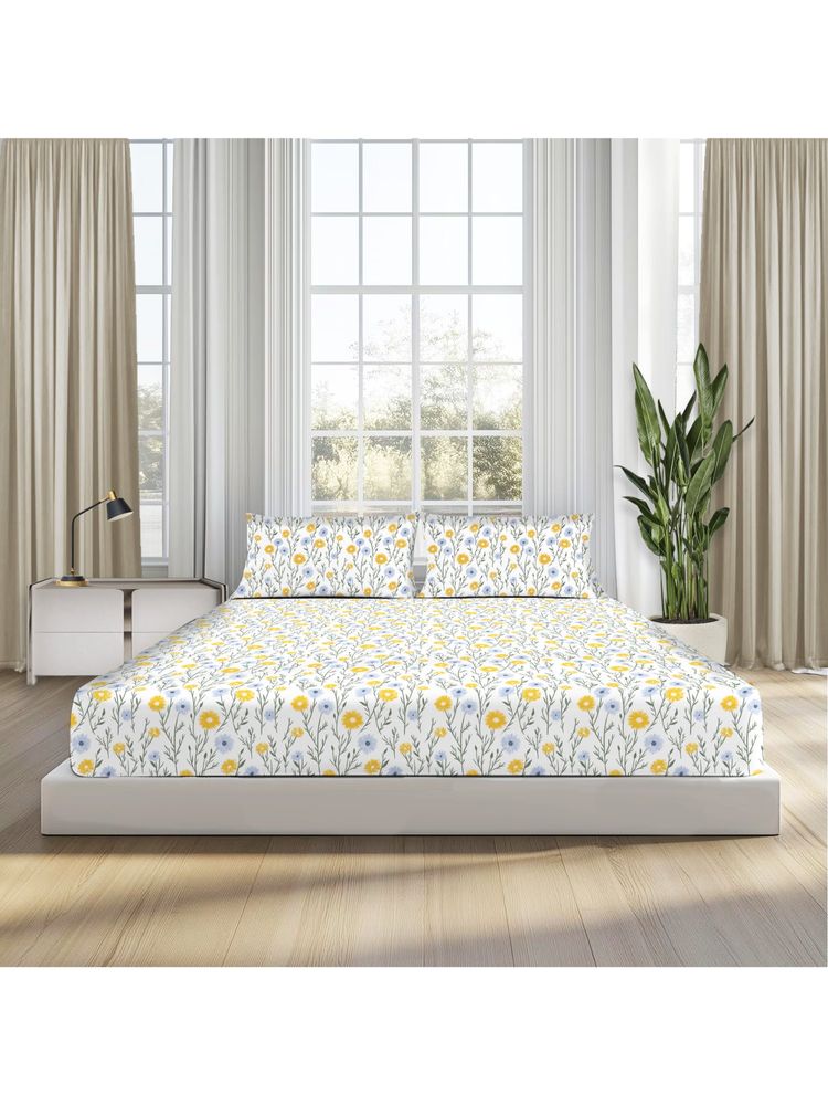 SLEEPSIA Lounge Comfort Ditsy Florals Queen Size Double Bedsheets & 2 Pillow Cases-picture-14