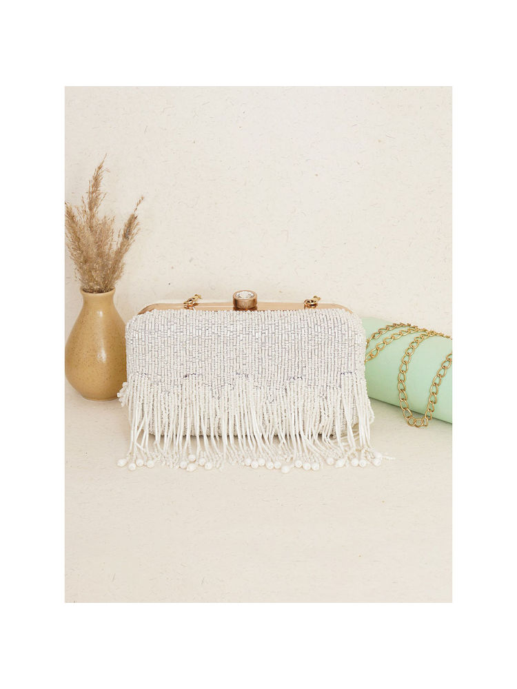 Fabbhue Womens White Hand Embellished Box Clutch-picture-25