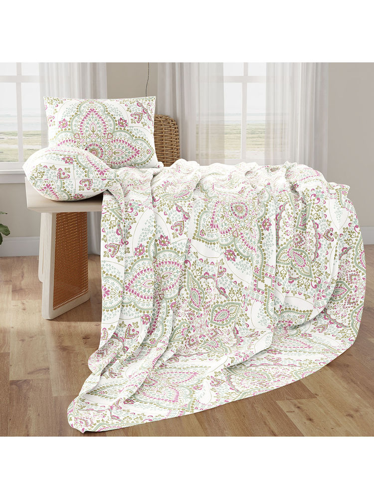 Layers Multi-Color Cotton Jaipur Medallian Double Bedsheet & Pillow Covers (Set of 3)-image-40