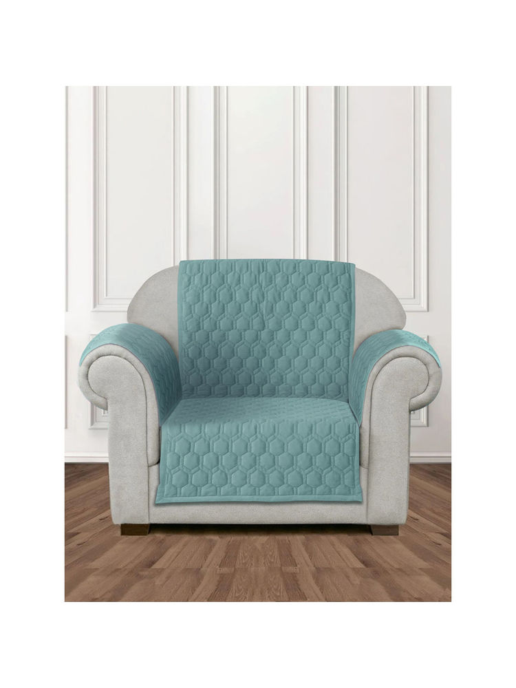 Eyda Sea Green Honey Comb Quilted Velvet Sofa Cover with 2 pcs Hand Rest-picture-30