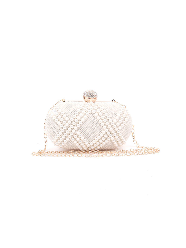 Odette White Embellished Clutch