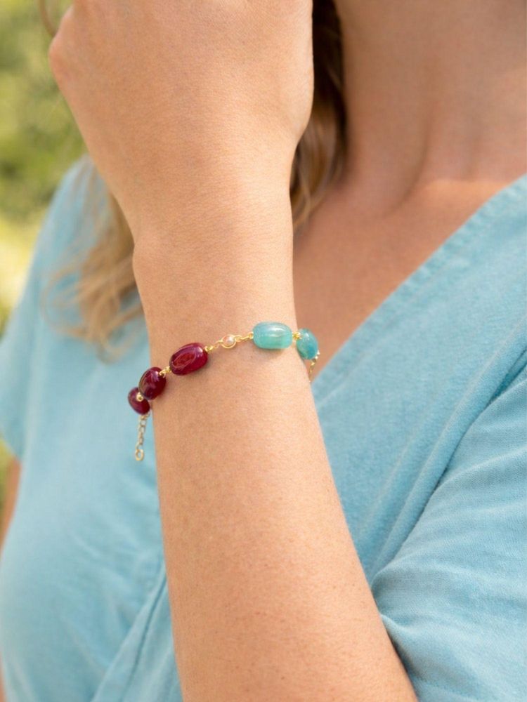 Digital Dress Room Green Multi Stone Lumba Bracelet for Women-image-2