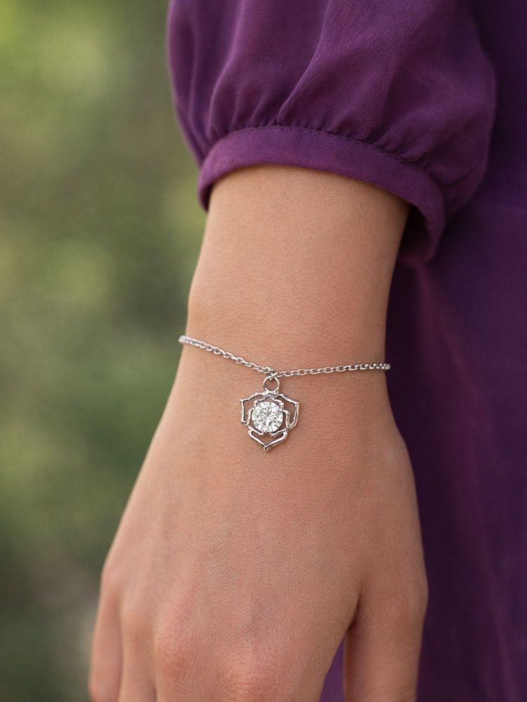 Digital Dress Room Silver Plated Crystal Flower Charm Lumba Bracelet Women-image-48