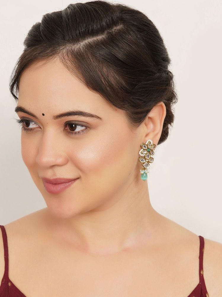 BeAbhika The Floral Grace Kundan And Mint Drop Earrings-image-6
