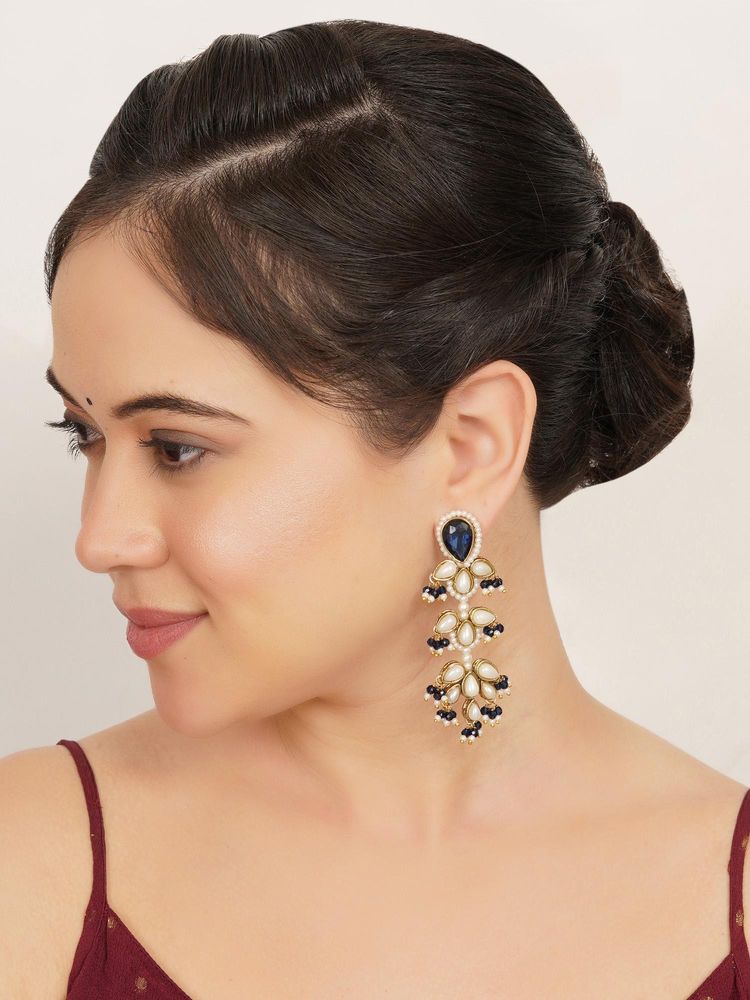 BeAbhika The Celestial Chandelier Handcrafted Three-Tier Pearl Statement Earrings Blue-image-48