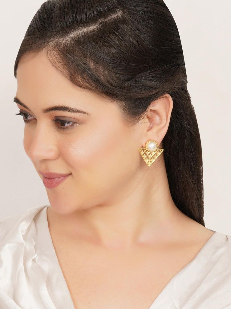 BeAbhika Geometric Pearl Stud Earrings-image-15