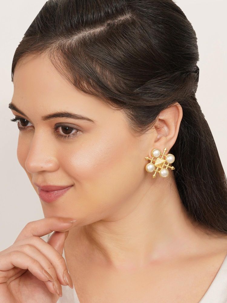 BeAbhika Geometric Pearl Statement Earrings-image-15