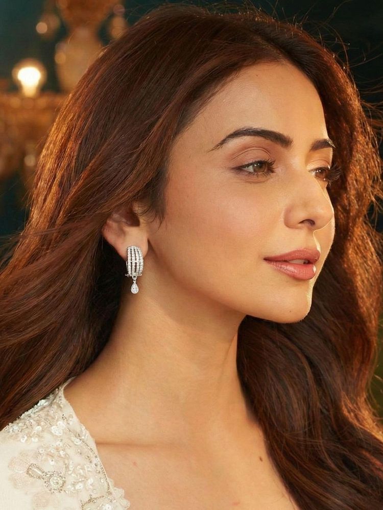 Accessher Silver-Tone Sparkling Crystal Drop Dangler Earrings-image-1