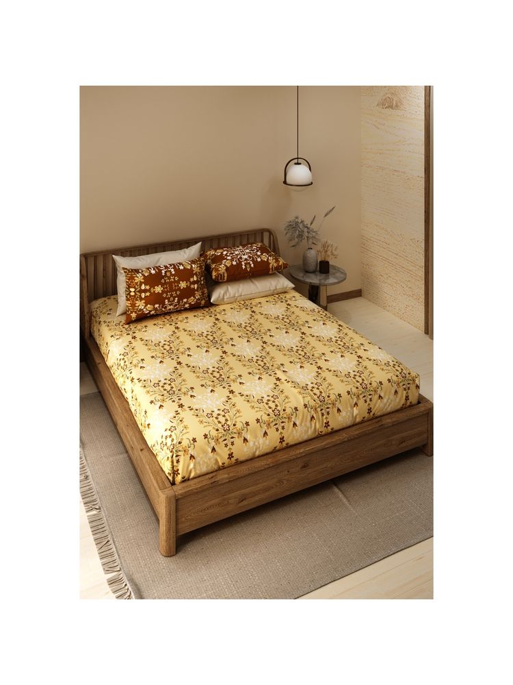 LABHAM Pure Cotton Ethnic Motifs Printed King Size Flat Bedsheet-Beige (Set of 3)-image-36