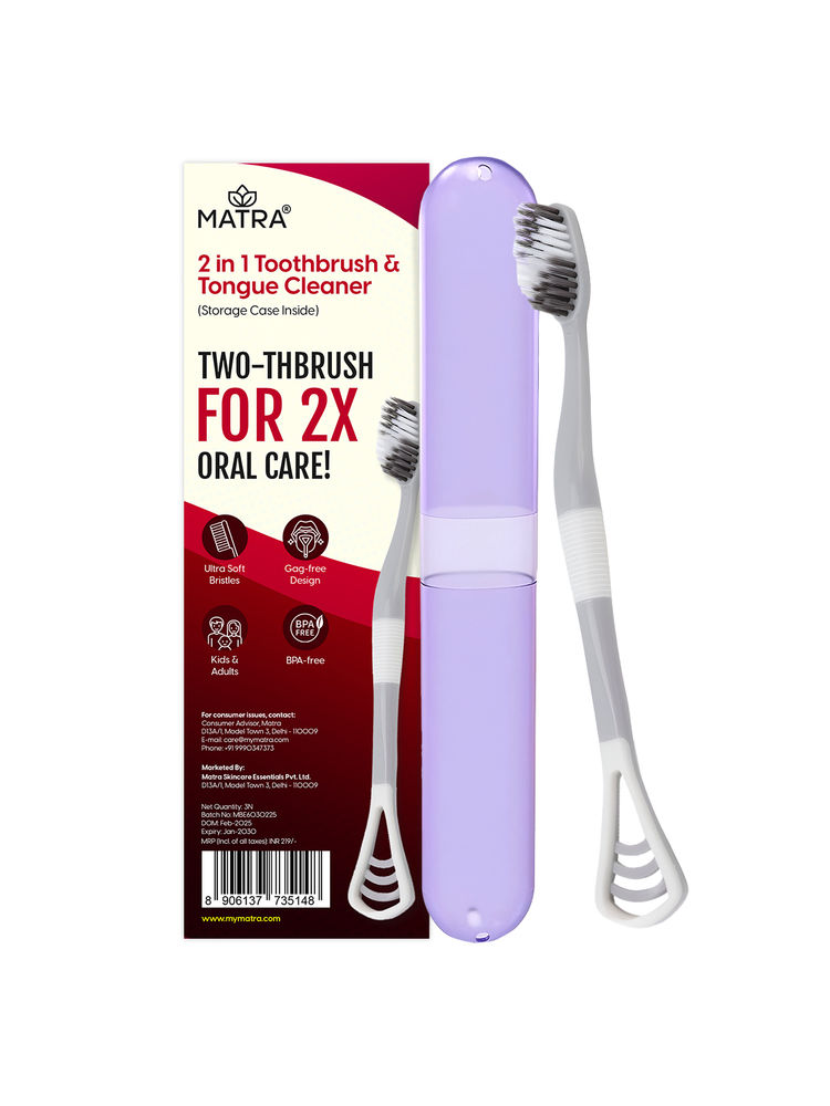 Matra 2 In 1 Toothbrush & Tongue Cleaner Scraper Ultra Soft Bristles & Travel Cover Storage