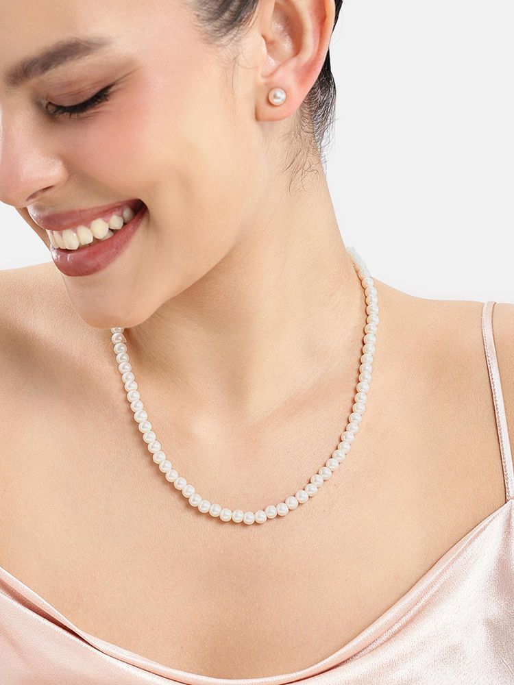 Estele Adjustable Elegant White Pearl Beaded Jewellery Set-image-24