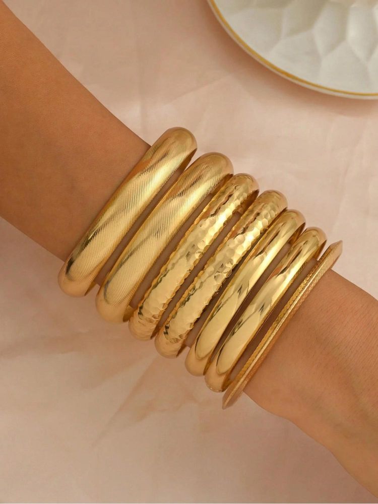OOMPH Bold Gold Design Gold Bangle Bracelet (Pack of 7)-image-40