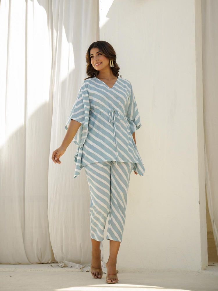 Clt.s Blue Cotton Striped Kaftan and Pant-image-5