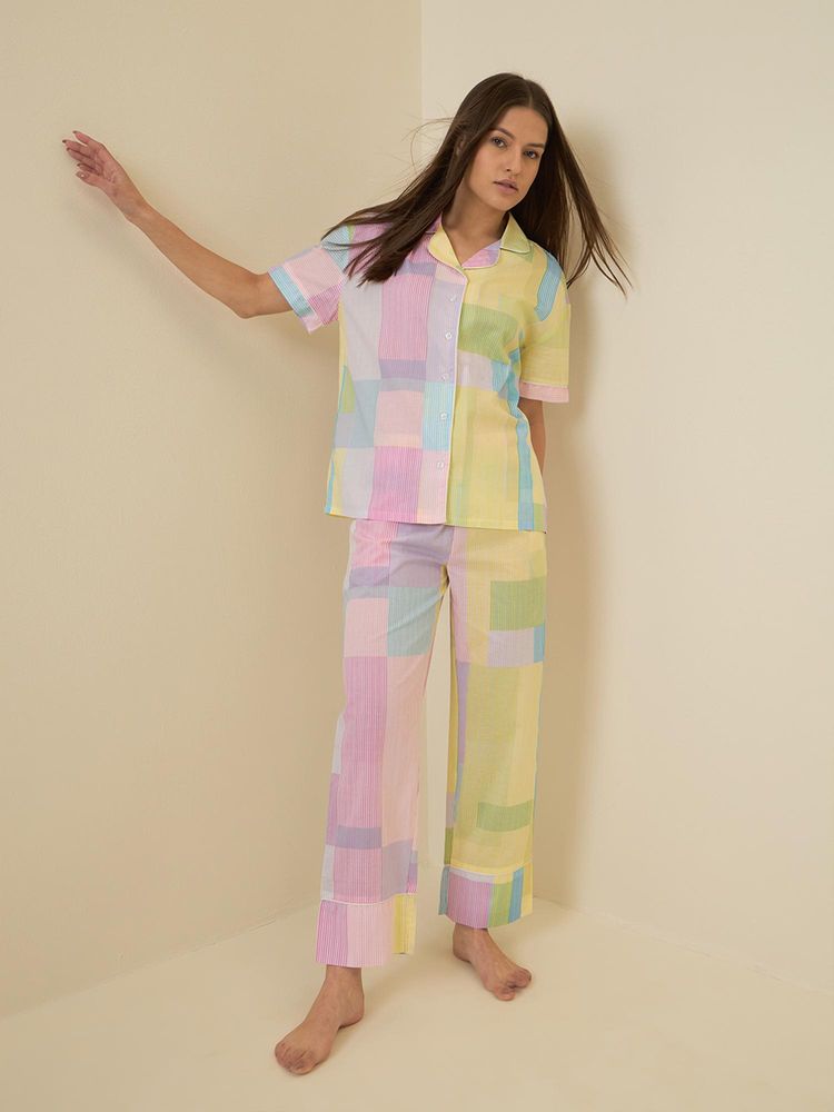 Sweet Dreams Womens Checkered Front Open Pyjama and Shirt-image-38