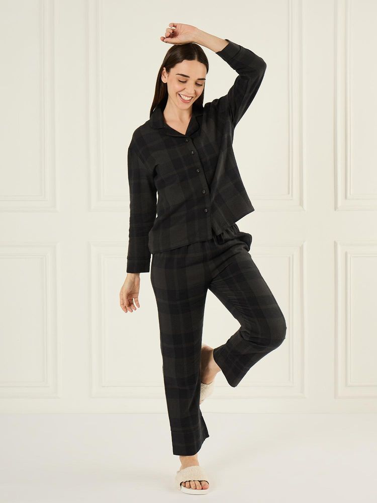 Sweet Dreams Womens Checkered Printed Pyjama and Shirt - Black-picture-29