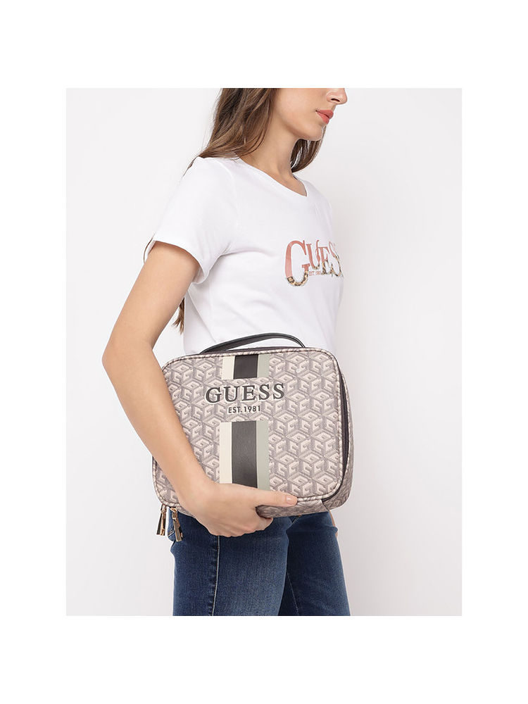 guess fashion Guess Beige Monogram Wilder Cosmetic Organizer Pouch-picture-19