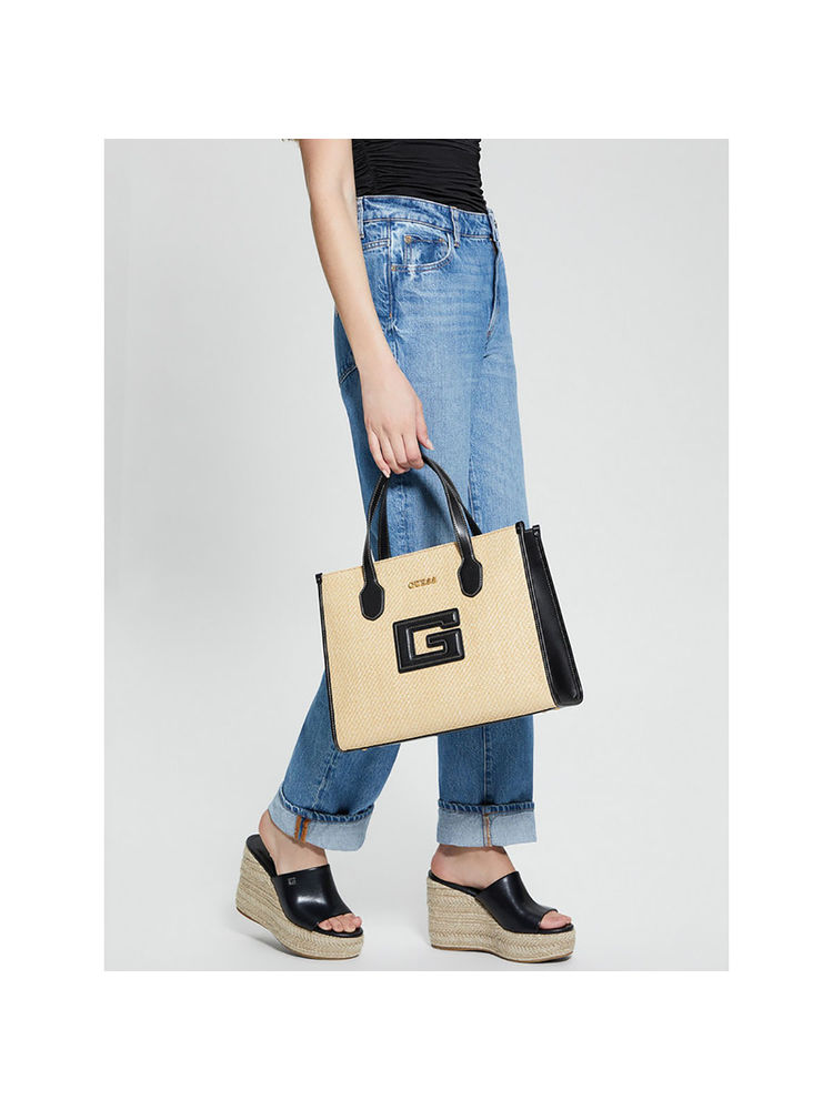 Guess Beige Textured G Status 2 Compartment Tote Bag with Detachable Strap-image-27