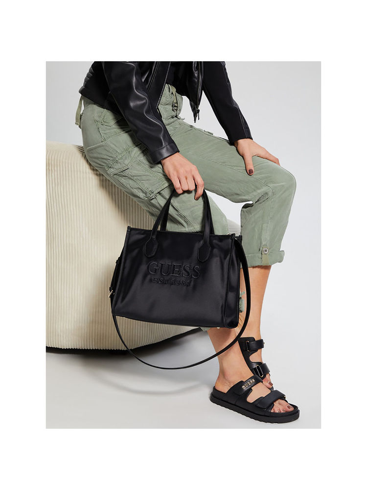 guess fashion Guess Black Brand Logo Silvana 2 Compartment Tote Bag with Detachable Strap-picture-30