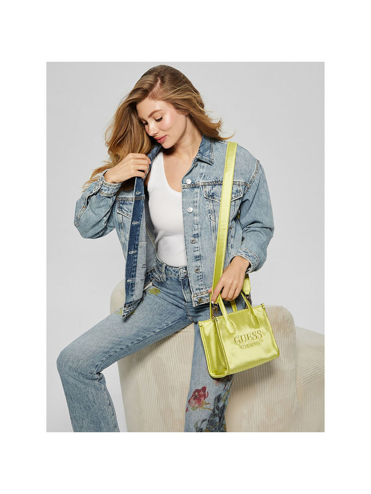 guess fashion Guess Lime Green Brand Logo Silvana 2 Compartment Mini Tote Bag with Detachable Strap-picture-34