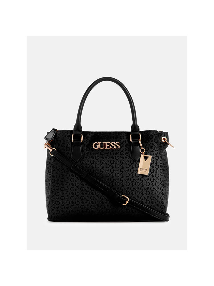Guess Black Monogram Zakaria Satchel Bag